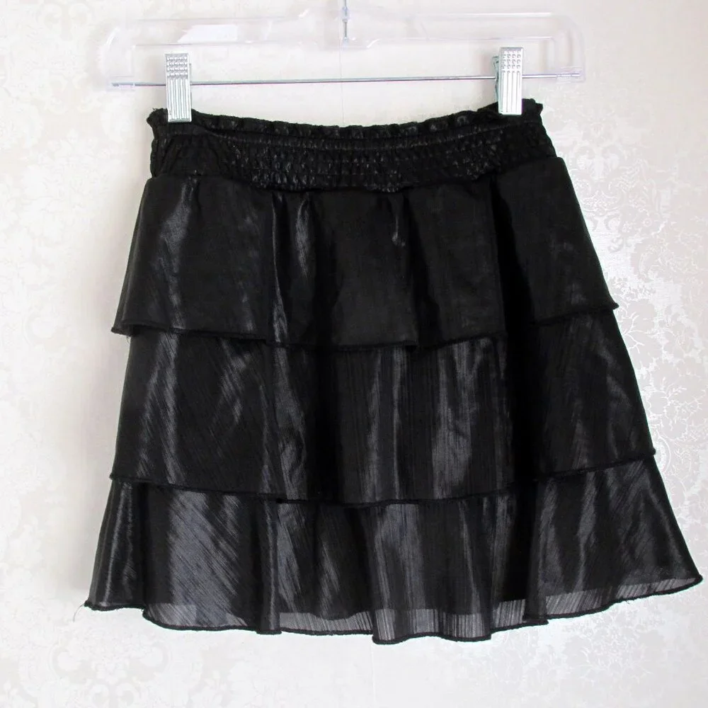 GIRL'S RUFFLED MINI SKIRT w SHORTS, L, BLACK w ELASTIC WAISTBAND, by JUSTICE